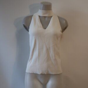 Womens Milly Ivory Mock Neck Keyhole Sleeveless Halter Knit Top S